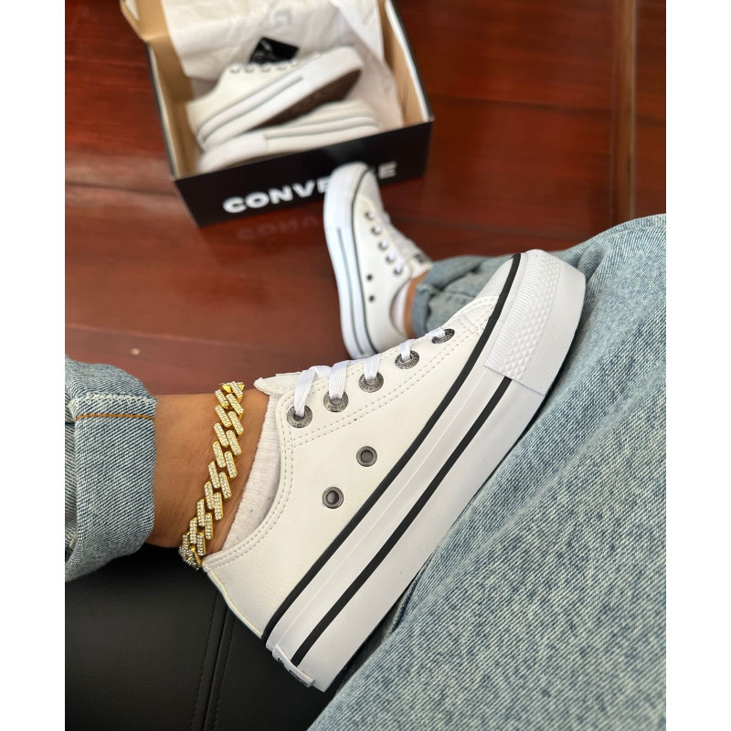 All star plataforma couro branco